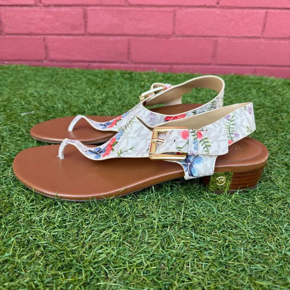 Michael Kors Floral Logo Thong‎ Wedge Sandals Womens Size 9.5M